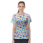 Blue Colorful Cats Silhouettes Pattern Women s Sport Mesh Tees