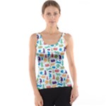 Blue Colorful Cats Silhouettes Pattern Tank Tops