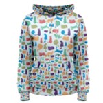 Blue Colorful Cats Silhouettes Pattern Women s Pullover Hoodies