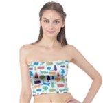 Blue Colorful Cats Silhouettes Pattern Women s Tube Tops