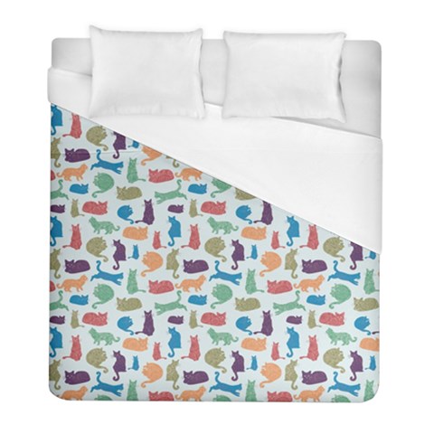 Blue Colorful Cats Silhouettes Pattern Duvet Cover Single Side (Twin Size) from ArtsNow.com