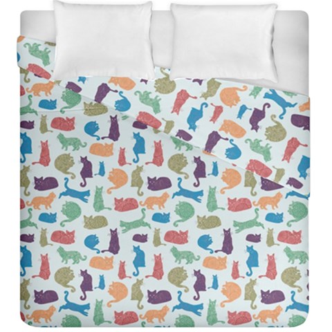 Blue Colorful Cats Silhouettes Pattern Duvet Cover (King Size) from ArtsNow.com