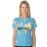 globe Map Women s V－Neck Sport Mesh Tee