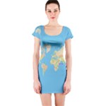 globe Map Short Sleeve Bodycon Dress