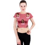 brunette girl emoji Crew Neck Crop Top