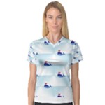 kawaii narwhal Women s V-Neck Sport Mesh Tee