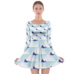 kawaii narwhal Long Sleeve Skater Dress