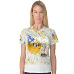 happy birthday emoji Women s V-Neck Sport Mesh Tee