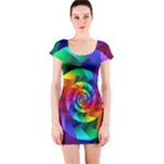 Psychedelic Rainbow Spiral Short Sleeve Bodycon Dress