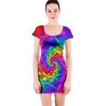 Psychedelic Rainbow Spiral Short Sleeve Bodycon Dress