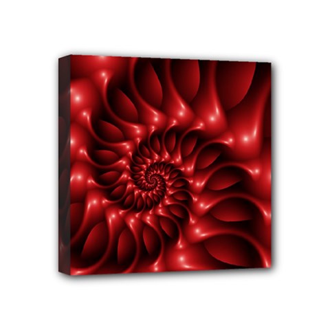 Red Glossy Fractal Spiral Mini Canvas 4  x 4  (Stretched) from ArtsNow.com