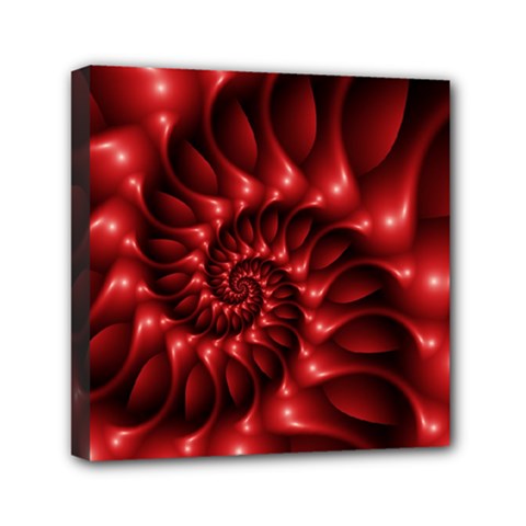 Red Glossy Fractal Spiral Mini Canvas 6  x 6  (Stretched) from ArtsNow.com