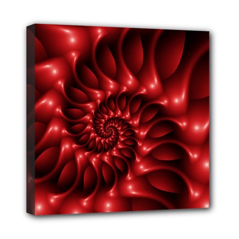 Red Glossy Fractal Spiral Mini Canvas 8  x 8  (Stretched) from ArtsNow.com