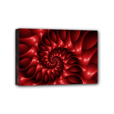 Red Glossy Fractal Spiral Mini Canvas 6  x 4  (Stretched) from ArtsNow.com