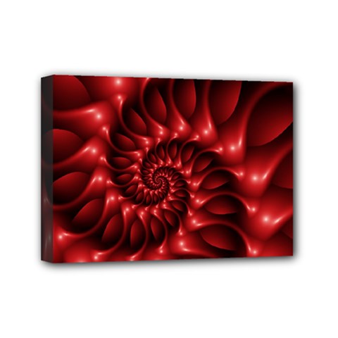 Red Glossy Fractal Spiral Mini Canvas 7  x 5  (Stretched) from ArtsNow.com