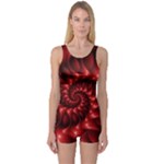 Red Glossy Fractal Spiral One Piece Boyleg Swimsuit