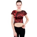 Red Glossy Fractal Spiral Crew Neck Crop Top