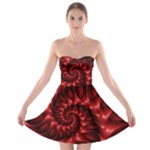 Red Glossy Fractal Spiral Strapless Bra Top Dress