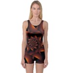 Burnt Orange Dark Spiral Fractal  One Piece Boyleg Swimsuit