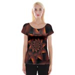 Burnt Orange Dark Spiral Fractal  Women s Cap Sleeve Top