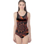 Burnt Orange Dark Spiral Fractal  One Piece Swimsuit