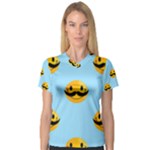 Movember emoji Women s V-Neck Sport Mesh Tee