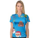 poop Emoji Christmas Women s V-Neck Sport Mesh Tee