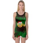 santa Emoji Christmas One Piece Boyleg Swimsuit