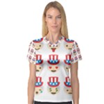 Uncle Sam Emoji Women s V-Neck Sport Mesh Tee