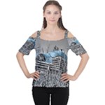 Vintage Blue Car Women s Cutout Shoulder Tee