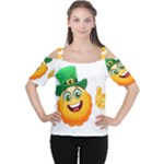 St patricks Emoji  Women s Cutout Shoulder Tee