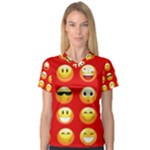 Red Emoji Women s V-Neck Sport Mesh Tee