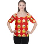 Red Emoji Women s Cutout Shoulder Tee