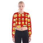 Red Emoji Women s Cropped Sweatshirt