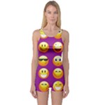 Purple Emoji One Piece Boyleg Swimsuit