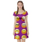 Purple Emoji Short Sleeve Skater Dress