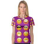 Purple Emoji Women s V-Neck Sport Mesh Tee