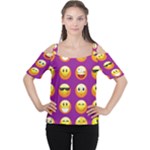 Purple Emoji Women s Cutout Shoulder Tee