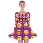 Purple Emoji Long Sleeve Skater Dress