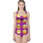 Purple Emoji One Piece Swimsuit