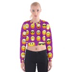 Purple Emoji Women s Cropped Sweatshirt