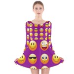 Purple Emoji Long Sleeve Velvet Skater Dress