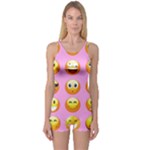 pastel pink Emoji  One Piece Boyleg Swimsuit