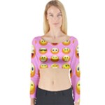 pastel pink Emoji  Long Sleeve Crop Top (Tight Fit)