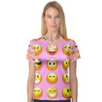 pastel pink Emoji  Women s V-Neck Sport Mesh Tee