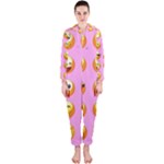 pastel pink Emoji  Hooded Jumpsuit (Ladies)