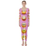 pastel pink Emoji  Long Sleeve Catsuit