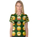 hunter green Emoji Women s V-Neck Sport Mesh Tee