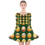 hunter green Emoji Long Sleeve Velvet Skater Dress