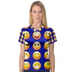 dark blue Emoji Women s V-Neck Sport Mesh Tee